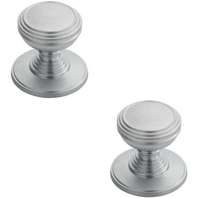 B&Q -  2X Ringed Tiered Cupboard Door Knob 30mm Diameter Satin Chrome Cabinet Handle