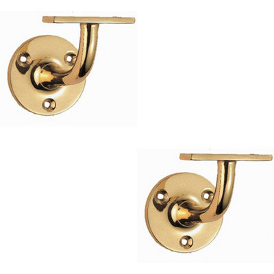  - 2X Heavyweight Handrail Bannister Bracket 80mm Projection Polished Brass