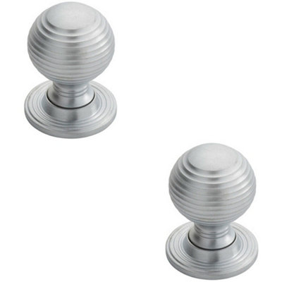 Loops 2X Textured Reeded Ball Cupboard Door Knob 28mm Dia Satin Chrome Handle from B&Q