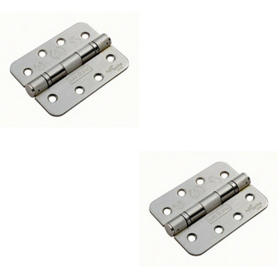 B&Q 2X Pair 102 X 76 X 3Mm Ball Bearing Hinge Rounded Satin Steel Interior Door