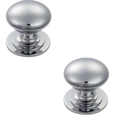 B&Q -  2X Victorian Round Cupboard Door Knob 42mm Dia Polished Chrome Cabinet Handle