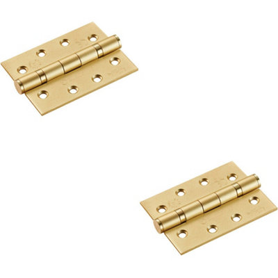  - 2X Pair 102 X 76 X 3mm 13 Ball Bearing Hinge Satin Brass Interior Door