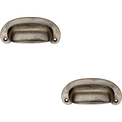 B&Q -  2X Oval Plate Cabinet Cup Handle 106 X 44.5mm 87mm Fixing Centres Pewter