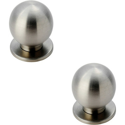 B&Q -  2X Small Solid Ball Cupboard Door Knob 25mm Dia Stainless Steel Cabinet Handle