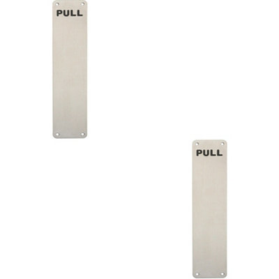  - 2X Pull Engraved Door Finger Plate 350 X 75mm Satin Stainless Steel Push Plate