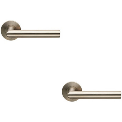 2X Pair Straight Mitred Bar Handle On Slim Round Rose Concealed Fix Satin Steel