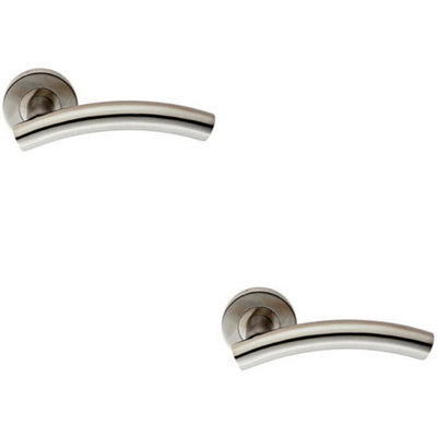 - 2X Pair Arched Round Bar Handle On Round Rose Concealed Fix Satin Steel