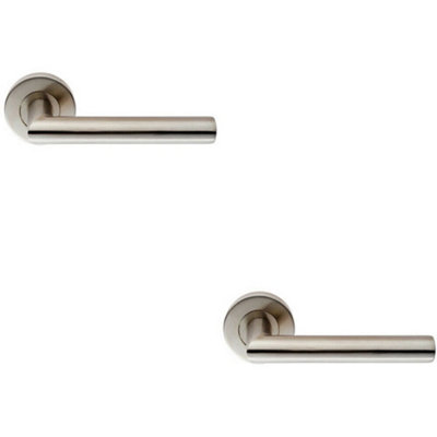 2X Pair Oval Shaped Mitred Bar Handle On Round Rose Concealed Fix Satin Steel from B&Q