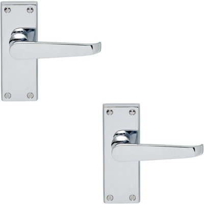  - 2X Straight Victorian Lever On Rectangular Latch Backplate Handle Chrome