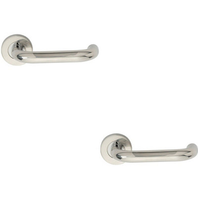  - 2X Pair 19mm Round Bar Safety Handle On Round Rose Concealed Fix Polished Steel