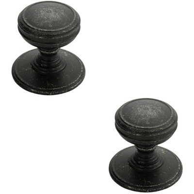 B&Q -  2X Ringed Tiered Cupboard Door Knob 38mm Diameter Pewter Cabinet Handle