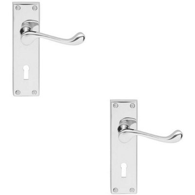 B&Q 2X Victorian Scroll Lever On Rectangular Lock Backplate 155 X 41Mm Chrome
