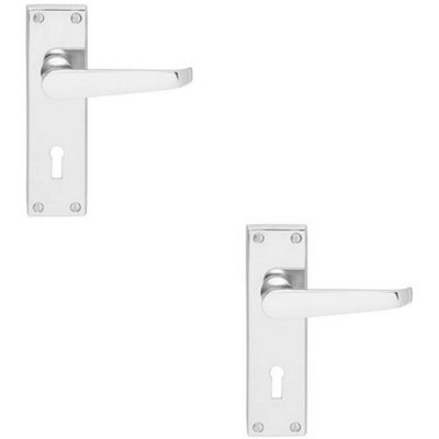  - 2X Victorian Flat Lever On Lock Backplate Handle 150 X 42mm Polished Chrome