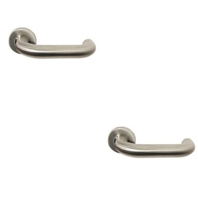  - 2X Pair 22mm Round Bar Safety Handle On Round Rose Concealed Fix Satin Steel