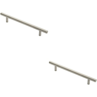 B&Q -  2X Round T Bar Pull Handle 178 X 10mm 128mm Fixing Centres Stainless Steel