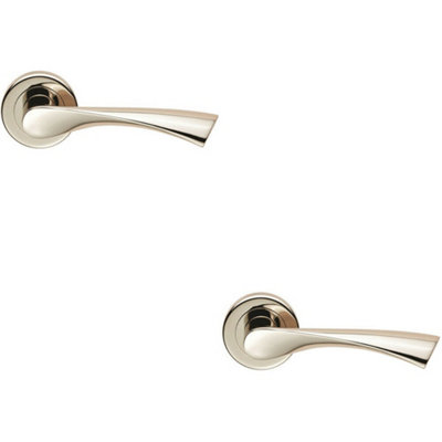  - 2X Pair Angular Twisted Handle On Round Rose Concealed Fix Polished Nickel