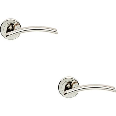  - 2X Pair Flat Arched Style Handle On Round Rose Concealed Fix Polished Nickel