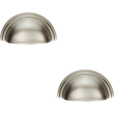 B&Q -  2X Victorian Cup Pull Handle Polished Nickel 92 X 46mm 76mm Fixing Centres