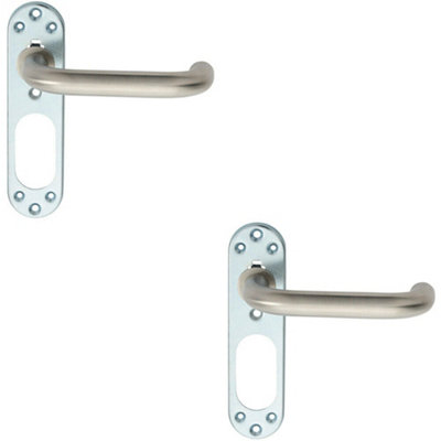 2X Pair Safety Lever On Steel Inner Backplate 168mm Door Handle Satin Steel