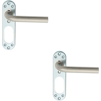 2X Pair Straight Lever On Steel Inner Backplate 168mm Door Handle Satin Steel