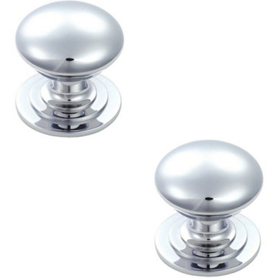 B&Q -  2X Victorian Round Cupboard Door Knob 50mm Dia Polished Chrome Cabinet Handle