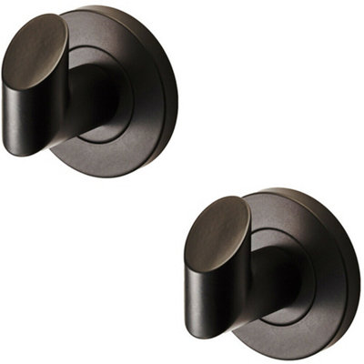  - 2X Single Bathroom Robe Hook On Concealed Fix Rose 44.5mm Proj Matt Black