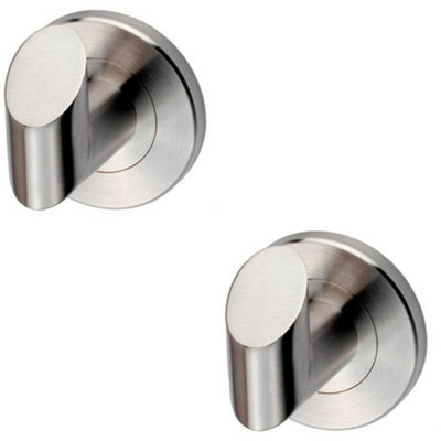  - 2X Single Bathroom Robe Hook On Concealed Fix Rose 44.5mm Proj Stainless Steel