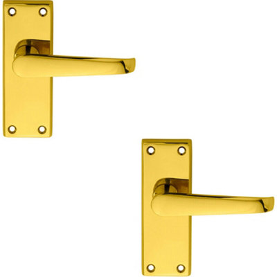 2X Pair Straight Handle On Short Latch Backplate 118 X 42mm Polished Brass from B&Q