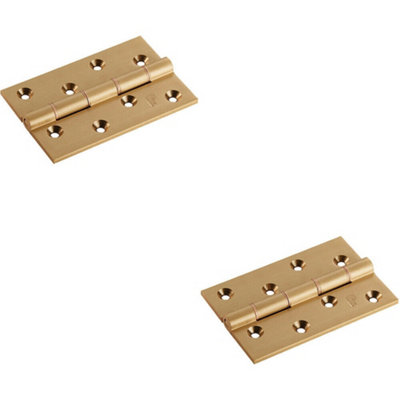 B&Q 2X Pair 102 X 67 X 4Mm Brass Washered Butt Hinge Satin Brass Internal Door