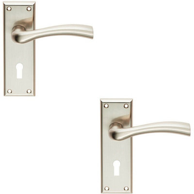 B&Q 2X Chunky Curved Tapered Handle On Lock Backplate 150 X 50Mm Satin Nickel