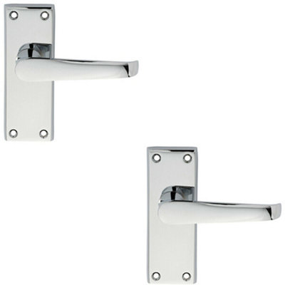  - 2X Pair Straight Handle On Short Latch Backplate 118 X 42mm Polished Chrome