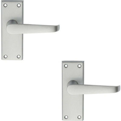  - 2X Pair Straight Handle On Short Latch Backplate 118 X 42mm Satin Chrome