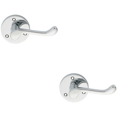  - 2X Pair Victorian Scroll Lever On 58mm Round Rose Polished Chrome Door Handle