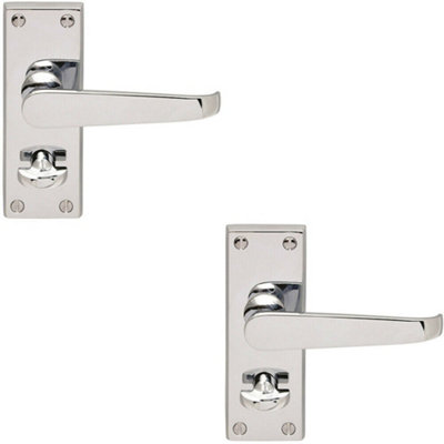 2X Straight Victorian Handle On Rectangular Bathroom Backplate Polished Chrome from B&Q