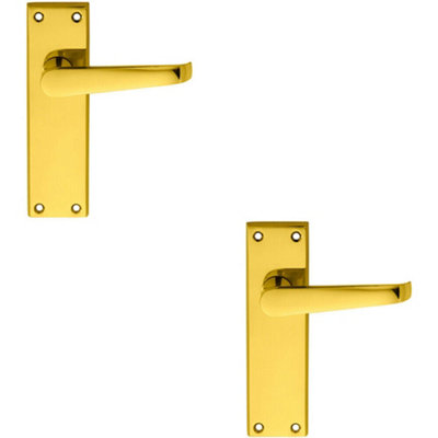 B&Q 2X Pair Straight Victorian Handle On Sweedor Latch Backplate 150 X 43Mm Brass