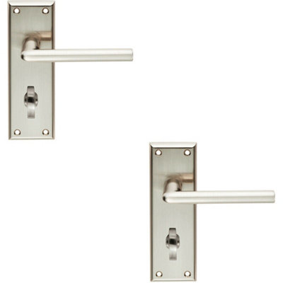 B&Q 2X Pair Rounded Lever On Bathroom Backplate Handle 150 X 50Mm Satin Nickel