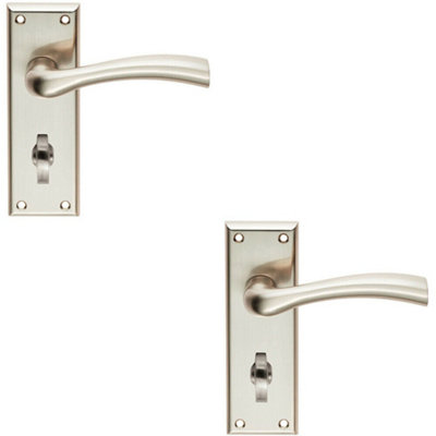 B&Q 2X Chunky Curved Tapered Handle On Bathroom Backplate 150 X 50Mm Satin Nickel