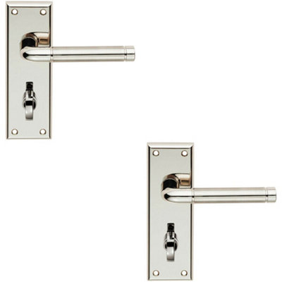  - 2X Pair Round Bar Lever On Bathroom Backplate 150 X 50mm Polished & Satin Nickel