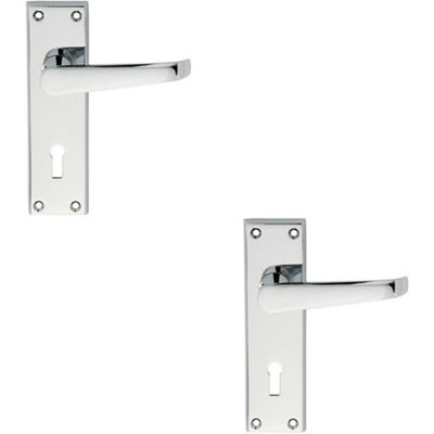 2X Pair Straight Victorian Handle On Lock Backplate 150 X 43mm Polished Chrome from B&Q