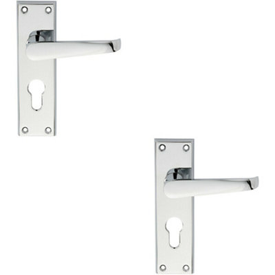  - 2X Pair Straight Victorian Lever On Euro Lock Backplate 150 X 43mm Chrome
