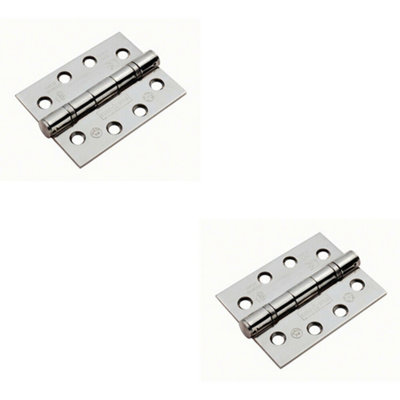 2X Pair 102 X 76 X 3mm Ball Bearing Hinge Bright Stainless Steel Interior Door from B&Q