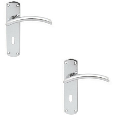 B&Q 2X Arched Lever On Lock Backplate Door Handle 170 X 42Mm Polished Chrome