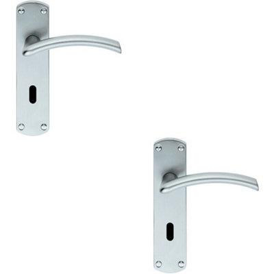  - 2X Pair Arched Lever On Lock Backplate Door Handle 170 X 42mm Satin Chrome