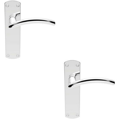 B&Q 2X Arched Lever On Latch Backplate Door Handle 170 X 42Mm Polished Chrome