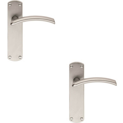 B&Q 2X Arched Lever On Latch Backplate Door Handle 170 X 42Mm Satin Chrome