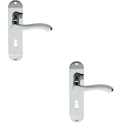 B&Q 2X Pair Scroll Lever Door Handle On Lock Backplate 180 X 40Mm Polished Chrome