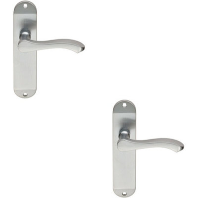 B&Q 2X Pair Scroll Lever Door Handle On Latch Backplate 180 X 40Mm Satin Chrome