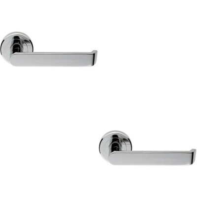  - 2X Flat Faced Lever On Concealed Fix Round Rose 50.5mm Diameter Polished Chrome