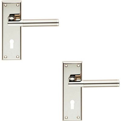  - 2X Round Bar Section Handle On Lock Backplate 150 X 50mm Polished Satin Nickel