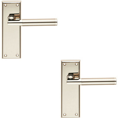 B&Q 2X Round Bar Section Handle On Latch Backplate 150 X 50Mm Polished Satin Nickel